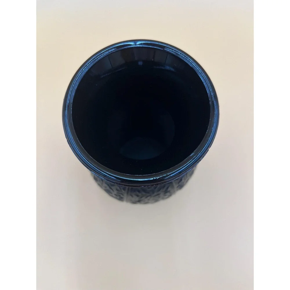LE Smith Black Amethyst Glass Vase: Embossed Floral Design